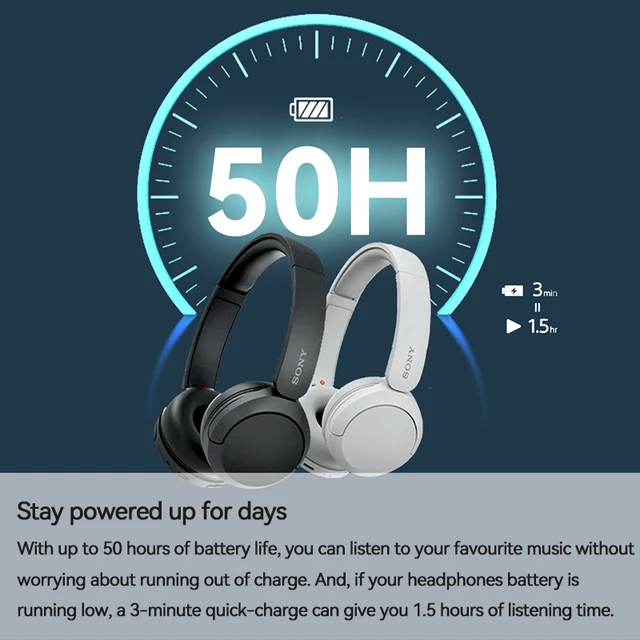  Sony WH-CH520 - Auriculares inalámbricos Bluetooth con  micrófono para llamadas y control de voz, hasta 50 horas de duración de la  batería con función de carga rápida, incluye cable de carga