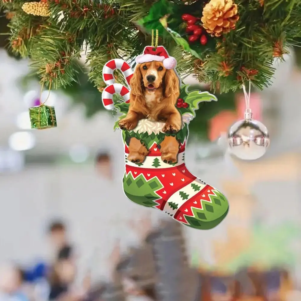 

1PC 2D Pet Dog Hanging Ornaments Christmas Decoration Acrylic Car Window Cabinet Creative Pendant Christmas Tree Decor