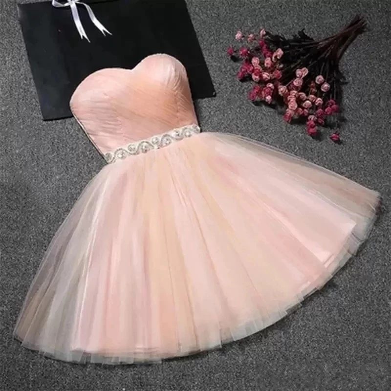 

ANGELSBRIDEP Pink Homecoming Dresses Short Vestidos De Festa Fashion Sweetheart Sash Tulle Junior Graduation Party Gowns HOT