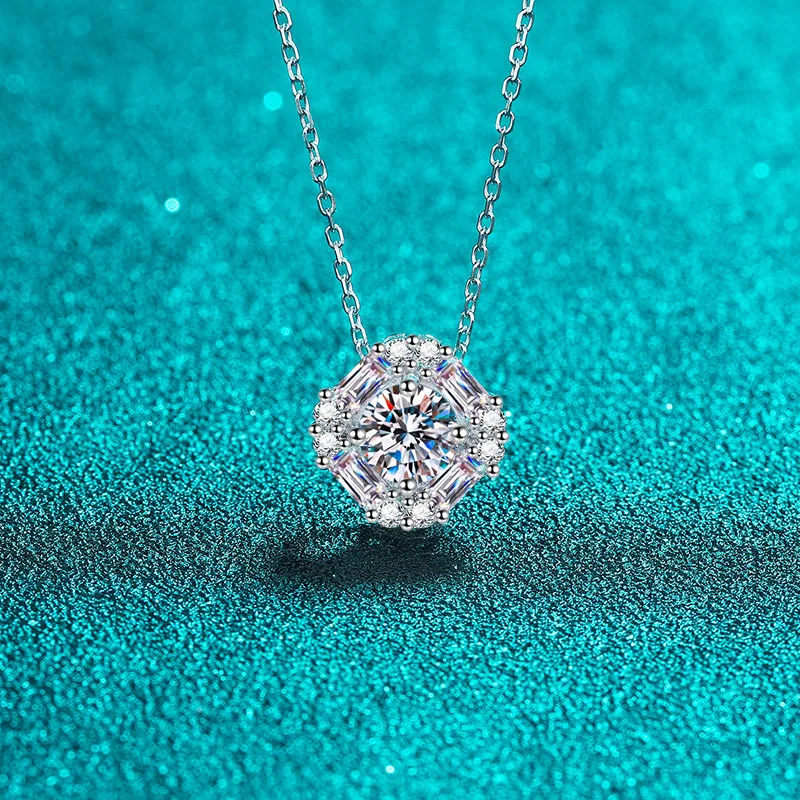 

Женское ожерелье из серебра 925 пробы, кулон с квадратным муассанитом и бриллиантом, золотая цепочка до ключиц PT950, Изящные Ювелирные изделия, бесплатная доставка