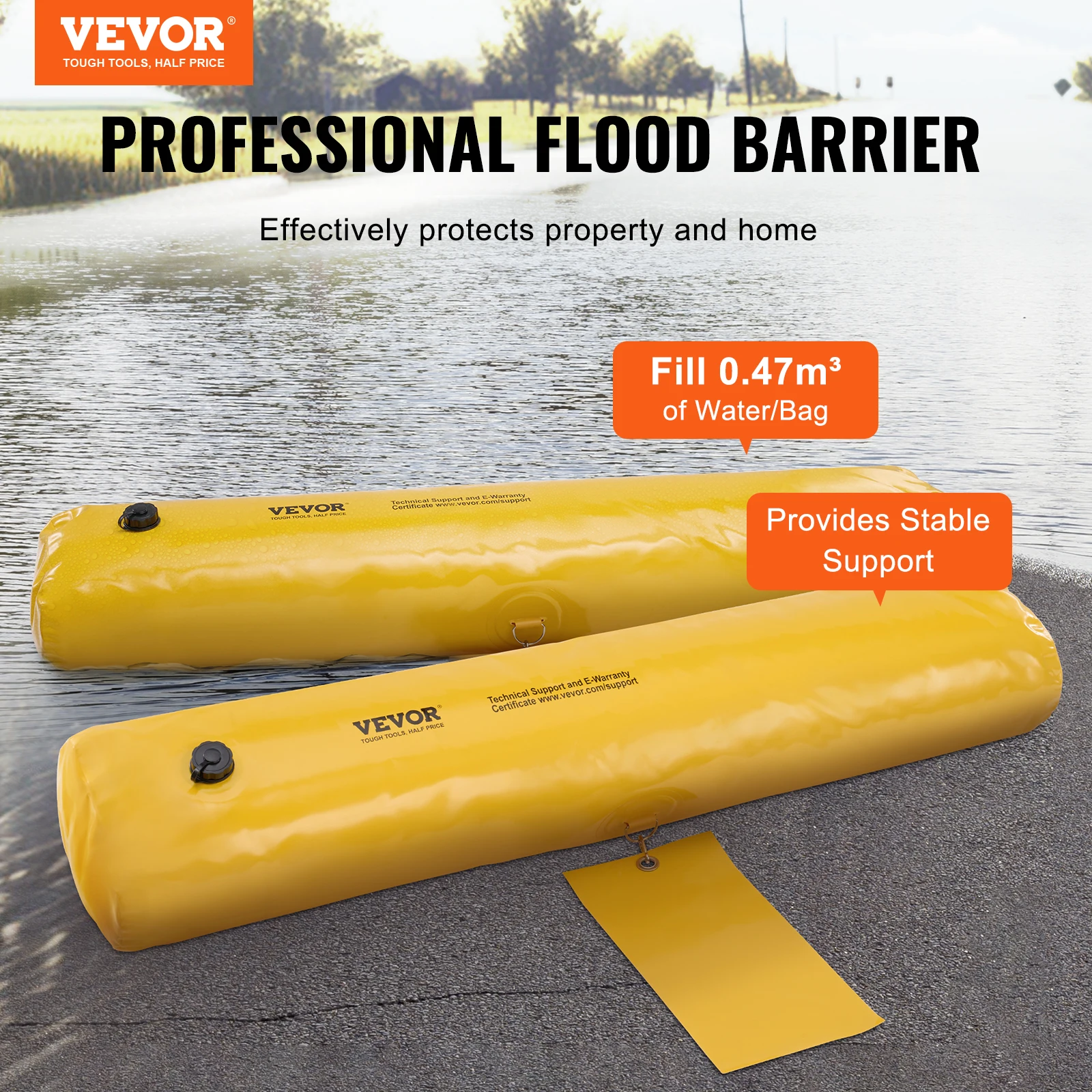 VEVOR Flood Barriers Sandbag Alternative Flood Bags 4 Pack Barrier For Home Water Barriers For Flooding Driveway(4FTx6in)