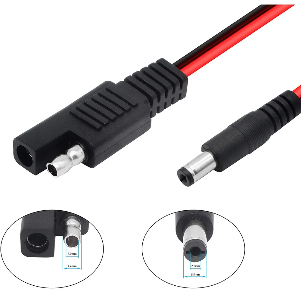 Cigarette lighter adapter cable 60cm/2Ft 14AWG SAE plug to DC 5.5x2.1mm male converter adapter cable for cars motorcycles RV solar panels portable battery etc.