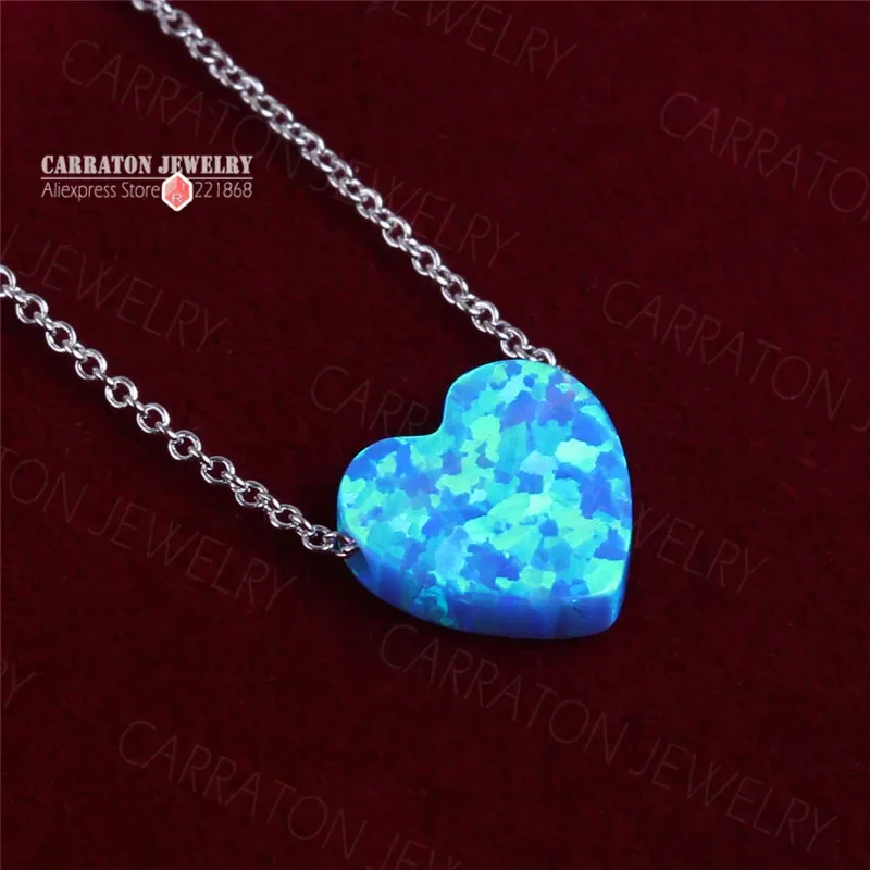 925 Sterling Silver Necklaces pendant necklace silver necklace silver pendant silver necklace charms Created Opal Pendant Heart Shaped Women Jewelry