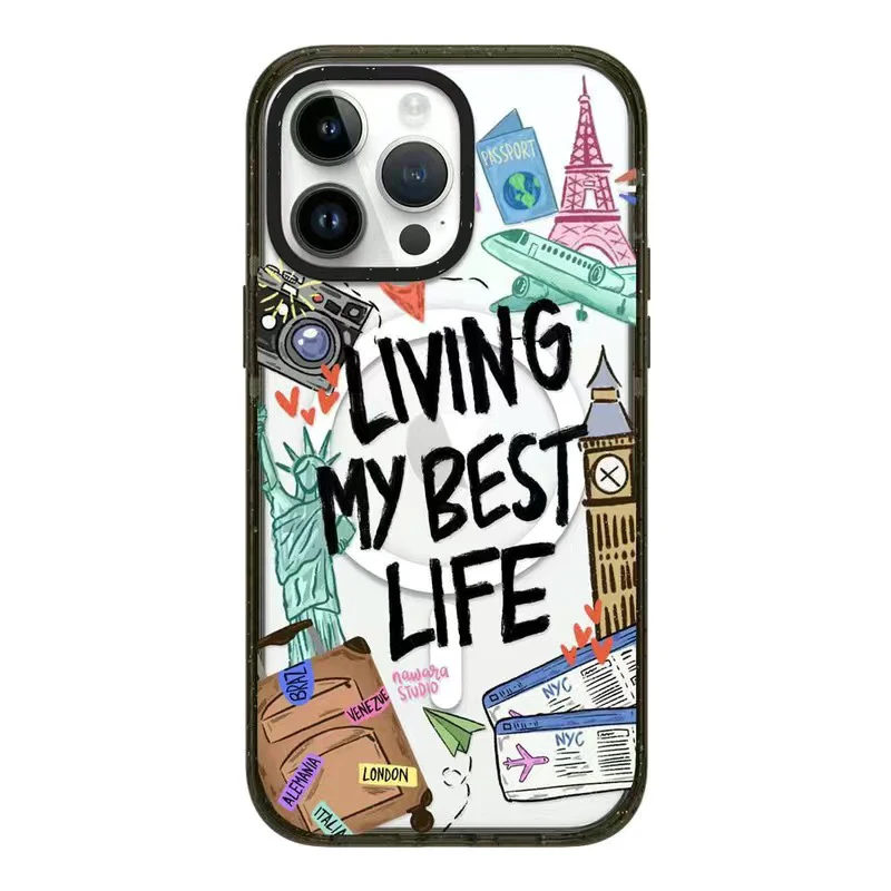 

MagSafe Acrylic Living My Best Life Phone Case Cover for IPhone 11 12 13 14 15 Pro Max Case for IPhone 15 Pro Max