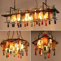 American Retro Industrial Rust Metal Colored Wine Bottle Glass Chandelier