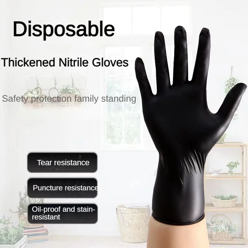 Black Nitrile Gloves Without Powder Thickened Once Disposable for Cleaning Hairdressing Waterproof Dishwashing Tattoo Gloves