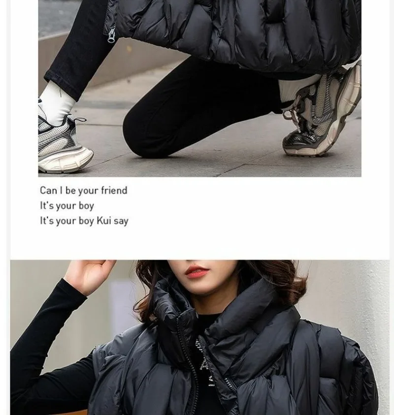 Women's Winter Down Cotton Vest Jacket 2025 Sleeveless Stand-up Collar Ladies Waistcoat Coat Fashion Casual Lady Outwear