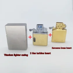 Windproof Titanium Shell Lighter with Brass Oil and Dual Gas Inserts - Durable and Waterproof Men's Gift (Titanium A)