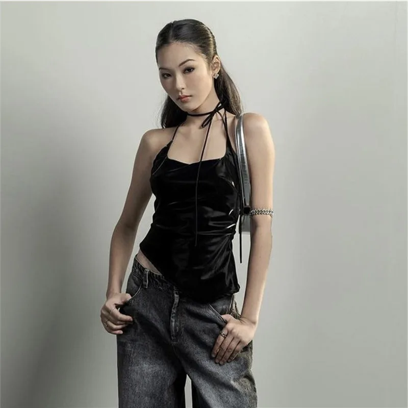 

Черный матовый модный персонализированный сексуальный крутой женский жилет для молодых девушек