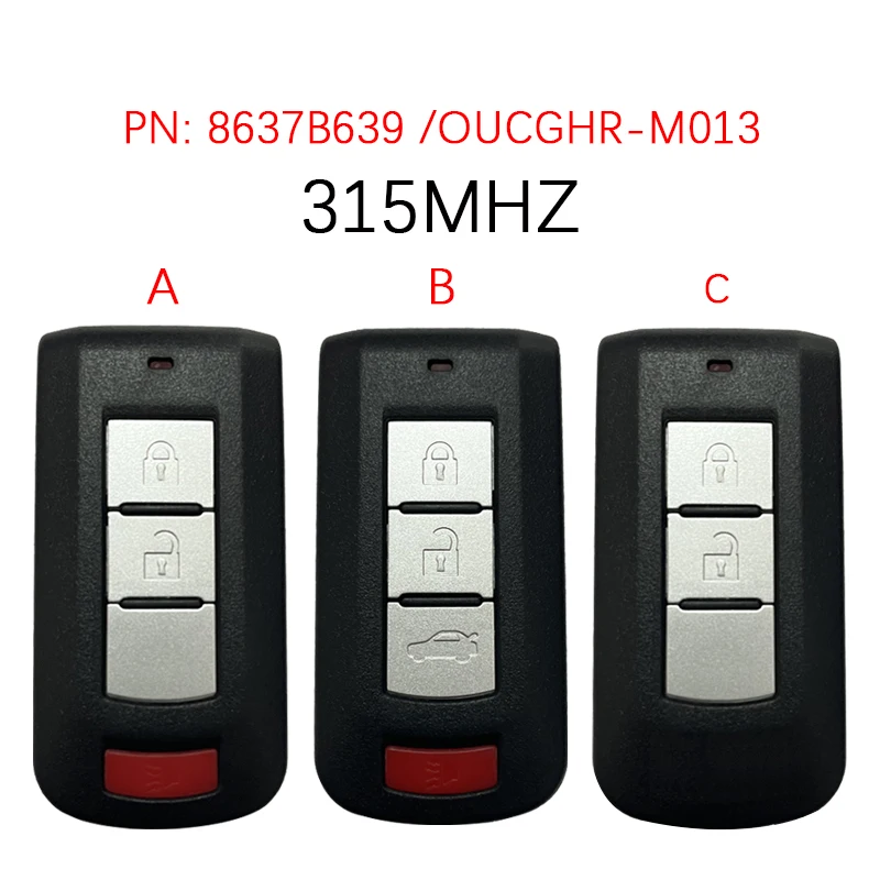 

Для 2018-2022 Mitsubishi Eclipse Cross/3-кнопочный смарт-ключ/PN: 8637B639 / OUCGHR-M013 315MHZ CN011034