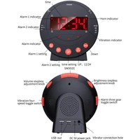TS-BC600 Loud Vibrating Alarm Clock With Bed Shaker Flash Light Brightness Adjustable Black Dual Alarm Setting USB LED Display 2