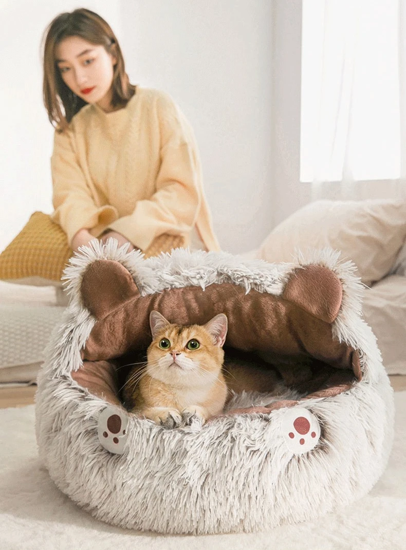 Title 7, Winter Long Plush Pet Cat Bed Round Cats Cushio...