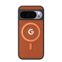 Premium Carbon Fiber Leather Magnetic Phone Case with Wireless Charging & Anti - Drop Protection - Pixel 9 Pro XL (Brown)