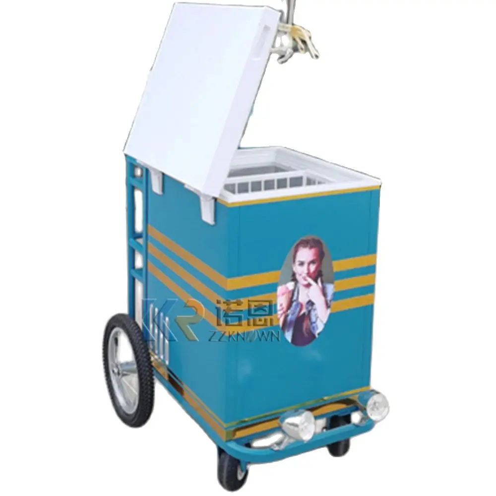 Commercial Mini Frozen Ice Cream Display Cart Street Italian Hand Push Gelato Ice Cream Cart