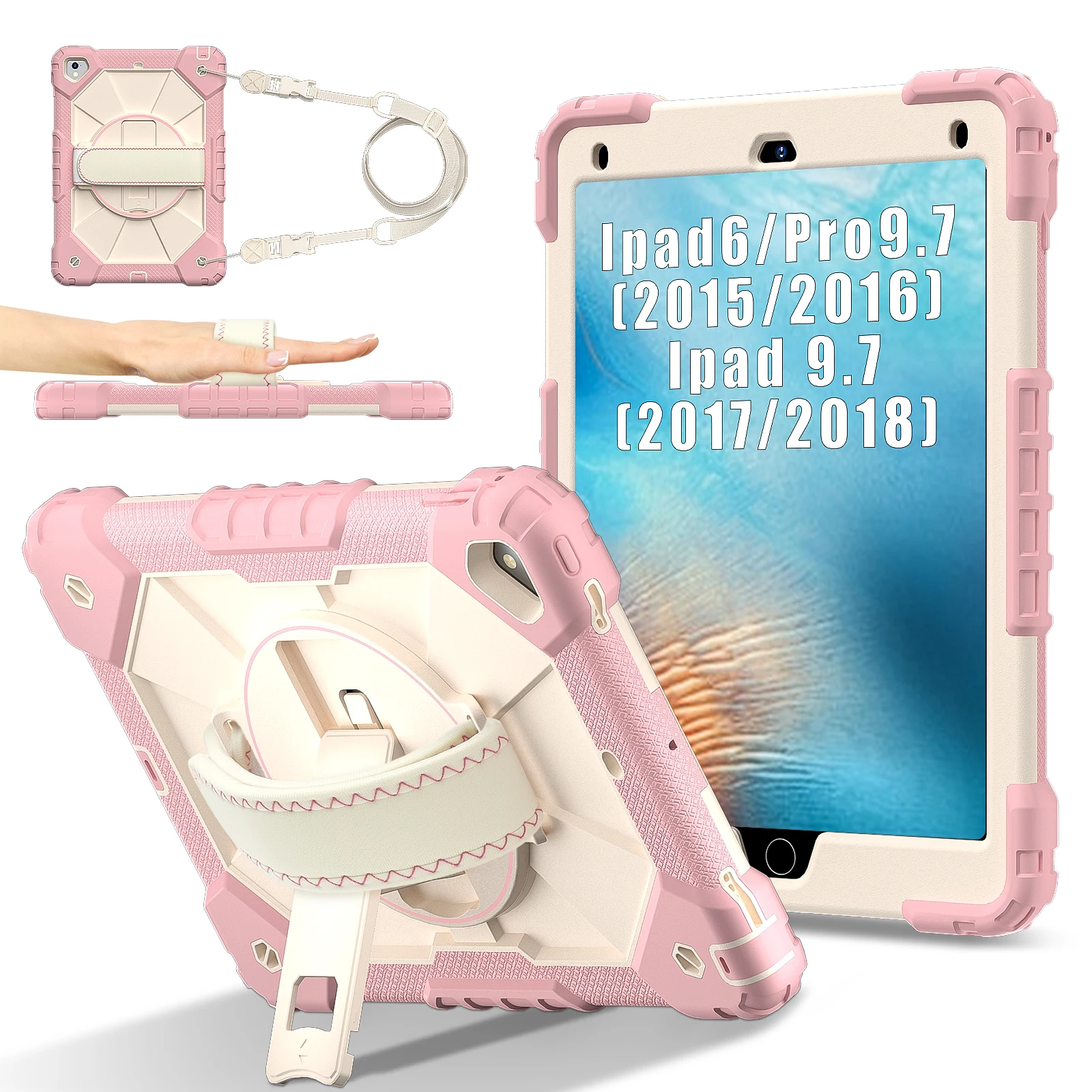 Versatile Rotatable Heavy Duty iPad Case with Rugged Stand and Shoulder Strap