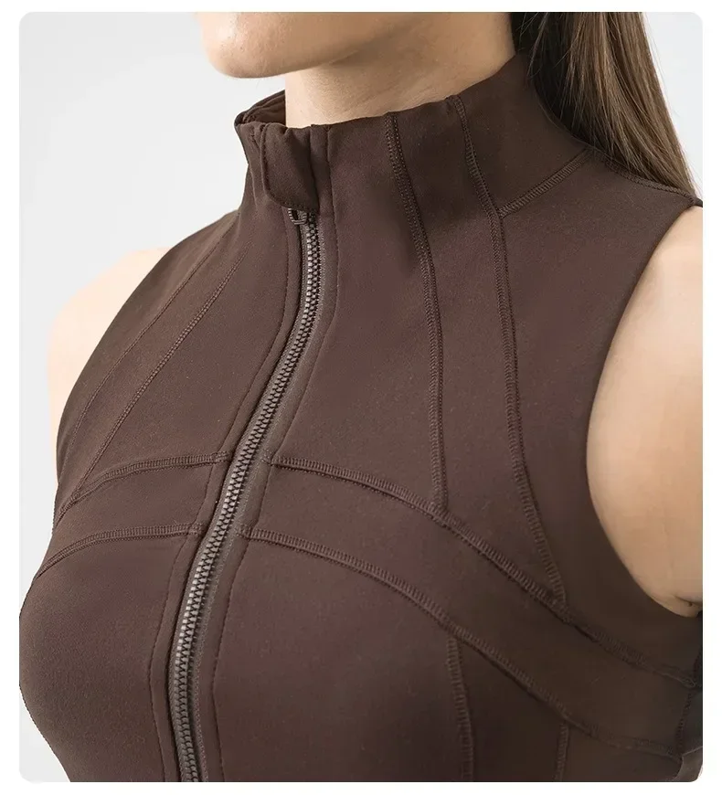 Lemon Spring/Summer New High Collar Anti Glare Zipper Vest H-shaped Beauty Back Yoga Dress Women's Mesh Breathable Fitness Vest