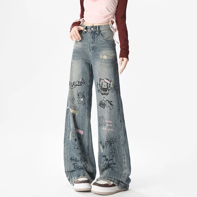 jean-graffiti-taille-haute-pour-femme-pantalon-droit-style-retro-americain-dessin-anime-hello-kittile-sanrioed-y2k-original-nouveau