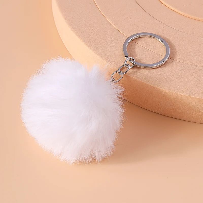 2-Pack Faux Fur Rabbit Soft Pom Pom Balls With Gold Keychain Ring - Fluffy Fuzzy Charm For Bags, Keys, And Fashion Accessories