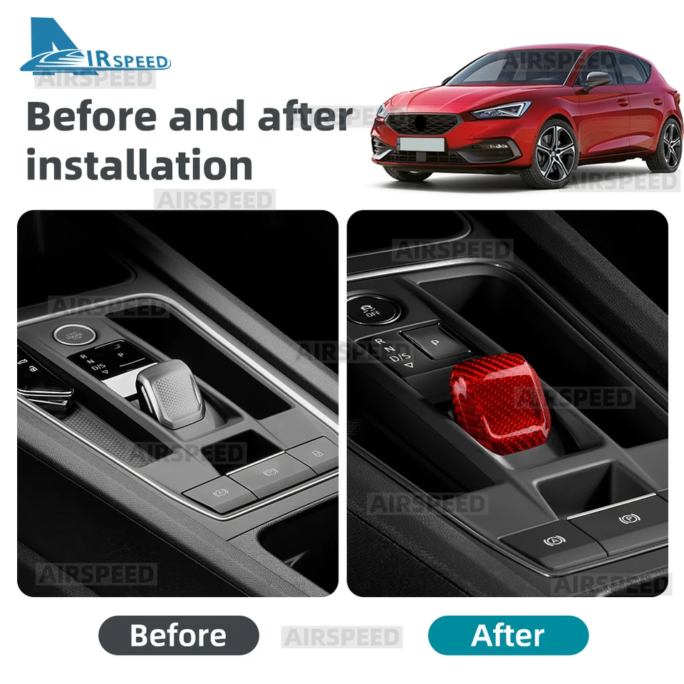 KUNGKIC Real hardkoolstofvezel auto pookknop afdekking voor Seat Leon MK4 Cupra Leon Cupra Formentor 2020 2021 2022 2023 2024 2025 versnellingspook versnellingspook versnellingspook binnenaccessoires