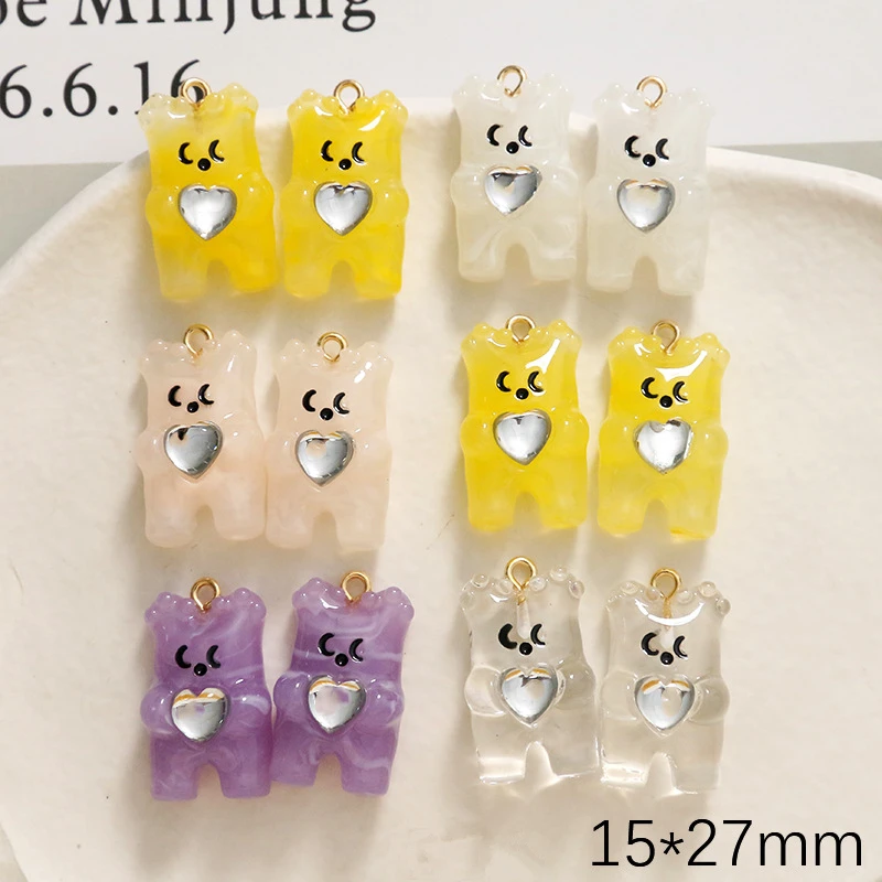 

Wholesale 20pcs/lot color pattern print animals cartoon hearts bear shape resin beads with hanger diy jewelry accessory