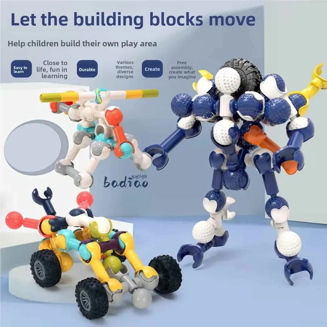 Children's Creative DIY Building Blos Joint Puzzles Large Particle Handmade Assembly Eonal Toys Versatile Skeleton