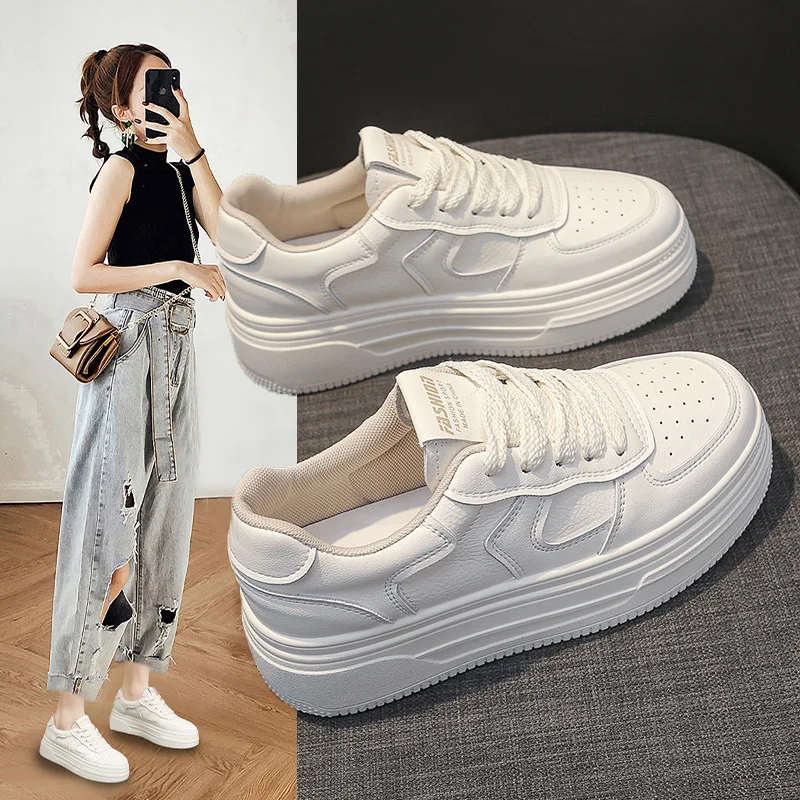 Leather thick sole increase board shoes early spring Korean version women leisure