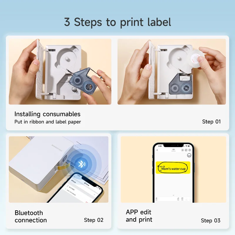 Niimbot B18 Impressora de Etiquetas de Transferência Térmica Mini Label Maker com Fita Papéis Pet Comercial Armazenamento Doméstico - Imagem 4