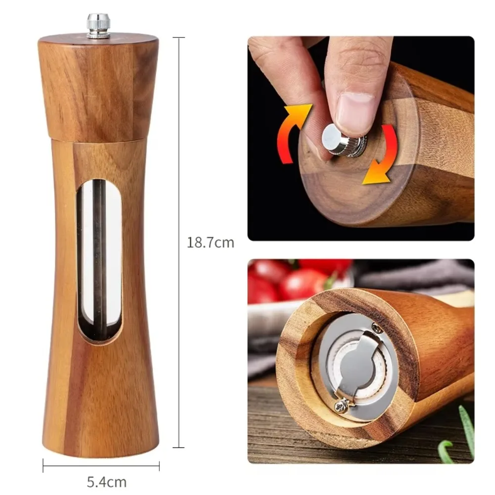 Manual Salt and Pepper Grinder Mills Acrylic Wooden Sea Salt Pepper Grinder Spice Pepper Mill Seasoning Jar Kitchen Cooking Tool