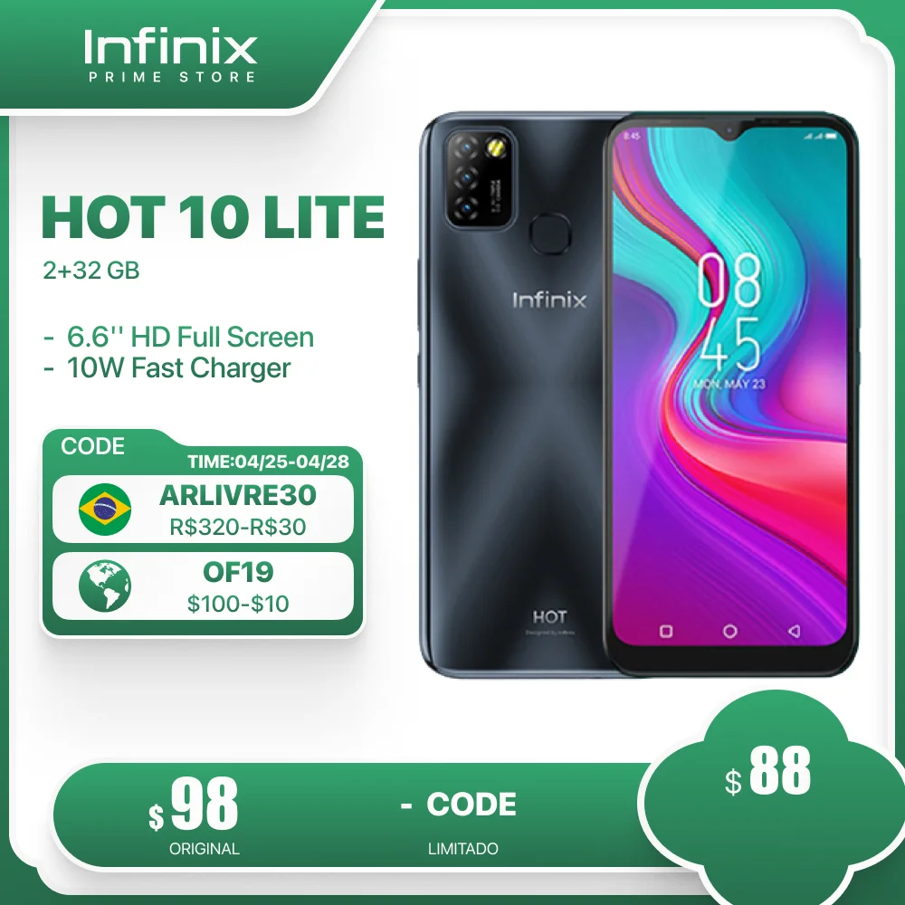 Infinix Hot 10 Lite Smartphones 6.6"HD Display 5000 mAh 13MP Triple Camera Fingerprint & Face Unlock Smart Android Moblie Phone latest infinix mobile phone