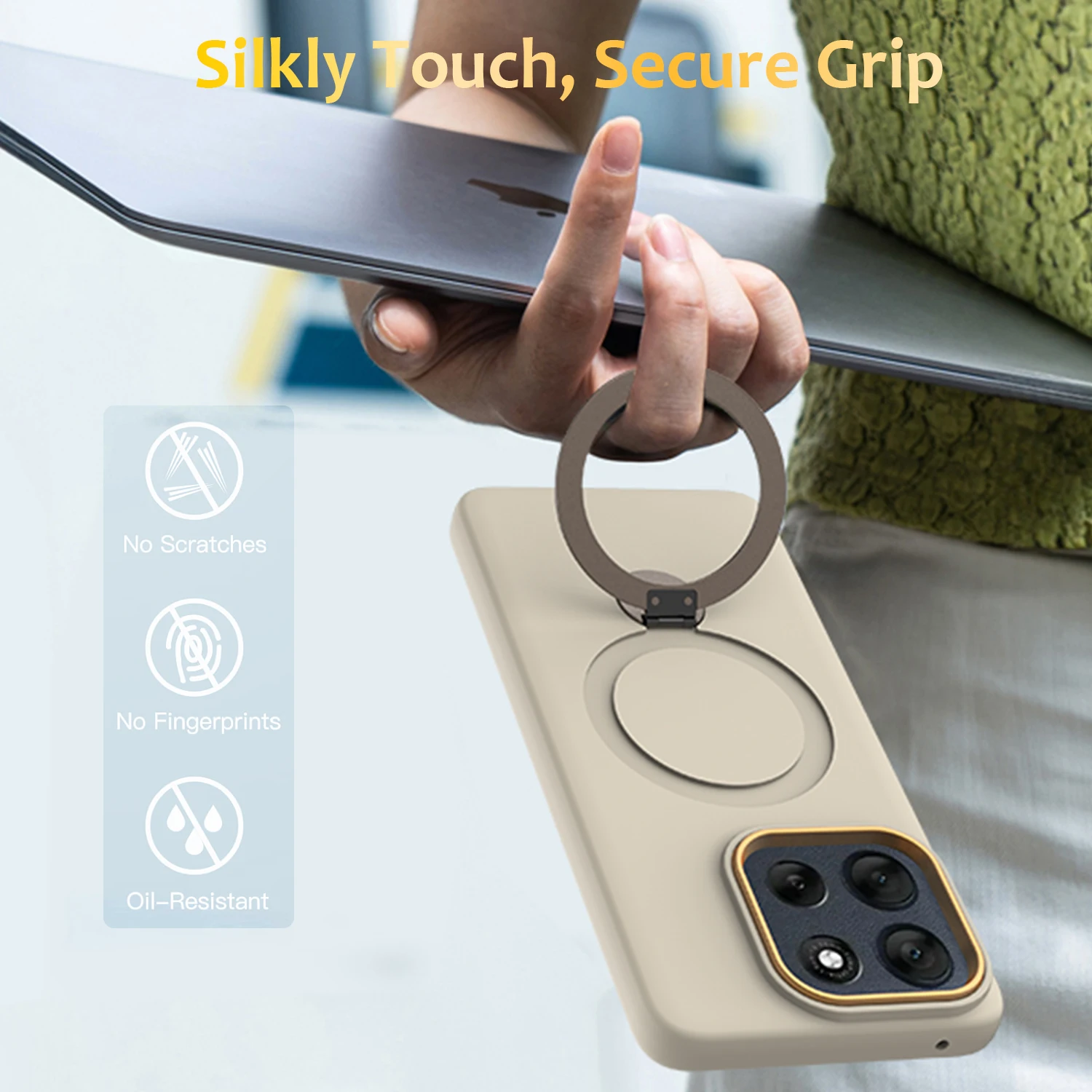 Skin-Friendly Fabric Case with Iron Ring Holder - Anti-Fall Protection Cover