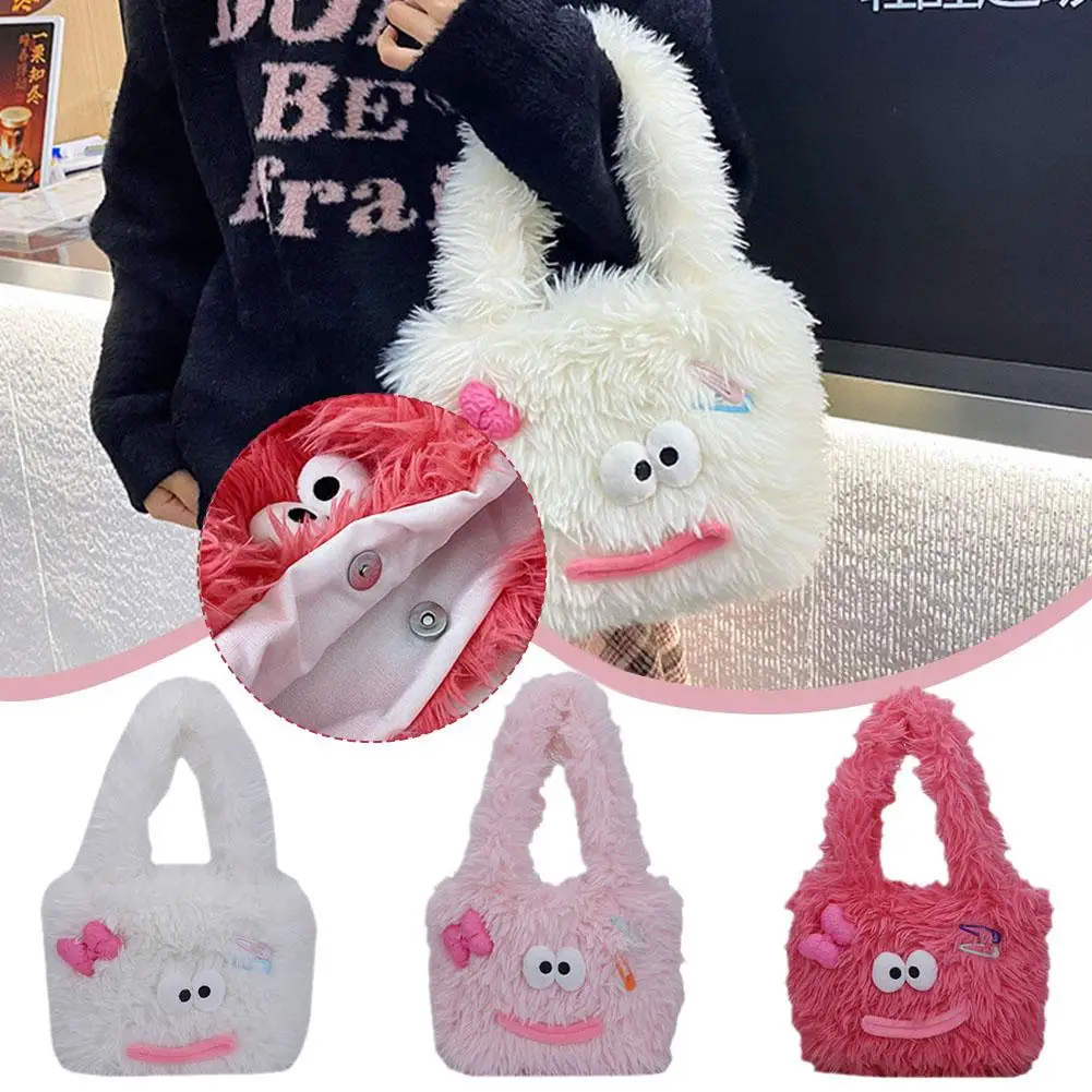 

Ugly Cute Plush Handbag High Female Appearance Winter Street Shoulder Out Single The Bag Trend Cartoon Of Mouth Sausage G9D9