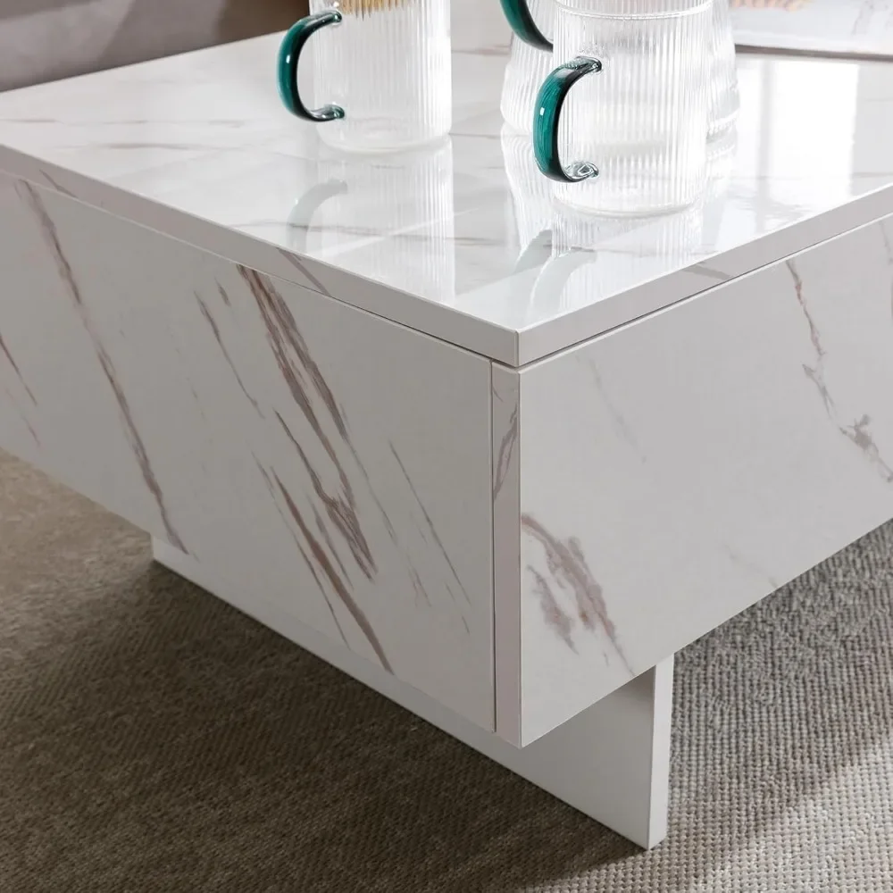 41" Marble White Cool Coffee Table for Living Room,Rectangular Glossy Smart Contemporary Center Table for Waiting Area 6