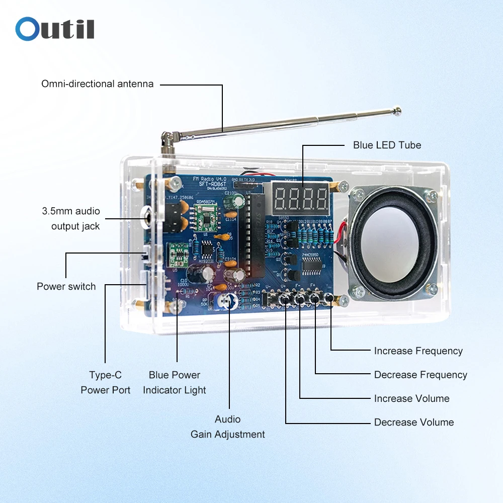 FM Radio Electronic DIY Kit with Digital Tube Display and Microcontroller Learning Assembly