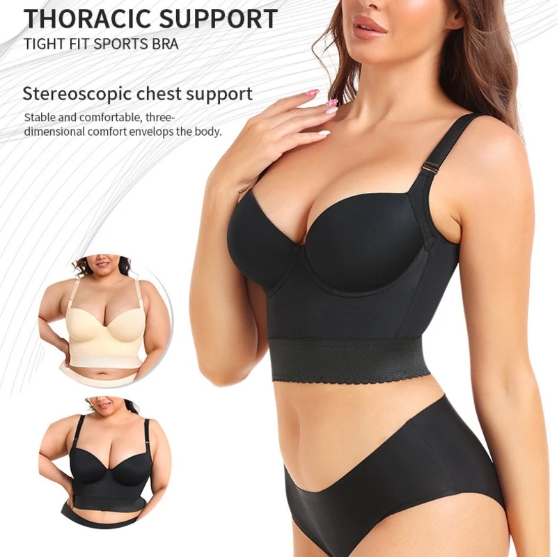 Deep Cup Bra Hide Back Fat Bra with Shapewear Incorporated Push Up High Support Tank Top Shaped Back Large Sports Bra