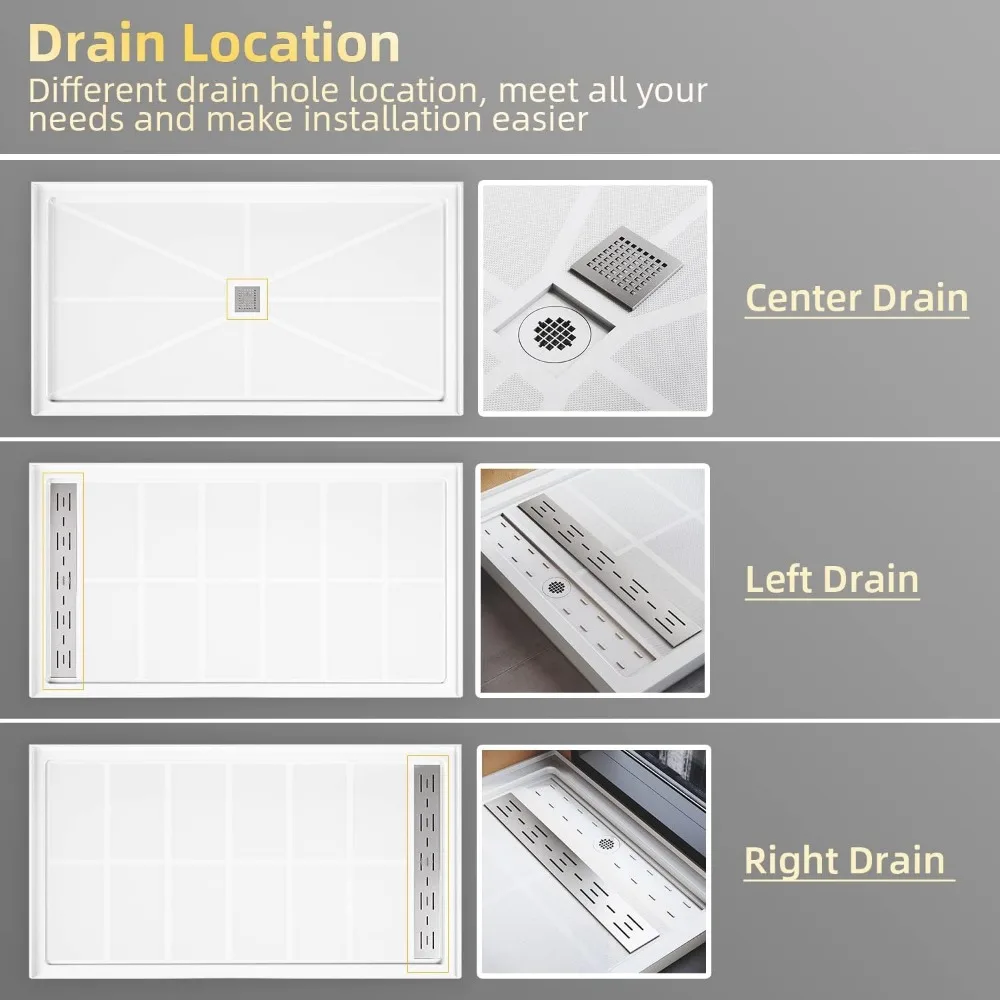 Center Drain Shower Base 36" L X 36" W X 4" H, with Brushed Nickel Cover, Single Threshold Anti-slip Acrylic Shower Base