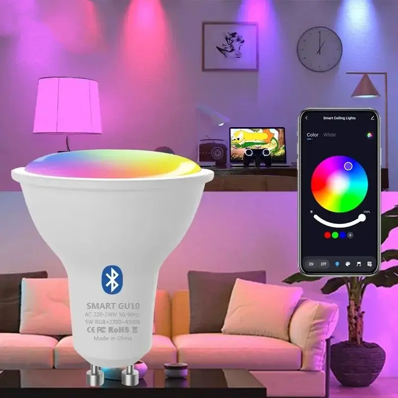 GU10 LED Bulb Dimmable RGB Colour Changing Smart Bulb 220V 5W Bluetooth Smart Life APP Control Room Home Smart Led Bulb