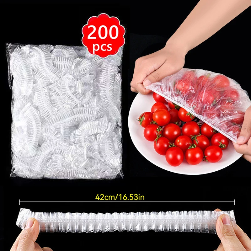 

50-200pcs Disposable Plastic Wrap Cover Fresh Food Bowl Cover Plastic Bag Food Covers Storage Saran Wrap Refrigerator Kitchen