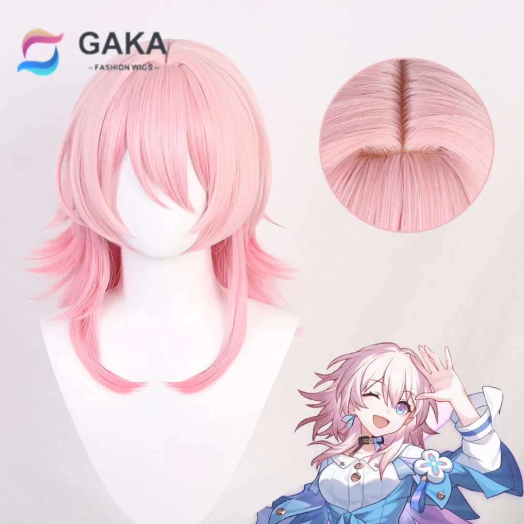 GAKA Synthetic Hair Avalanche Star Dome Railroad March 7 Role Play Wig 50cm Gradient Pink Wig Silicone Heat Resistant Wig