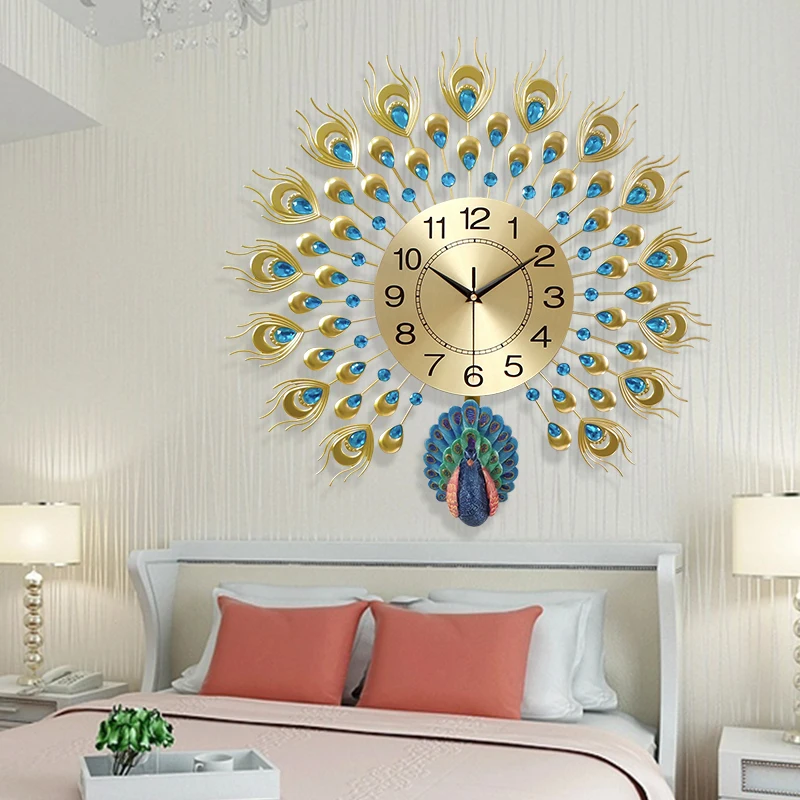 

Wall WatchModern Wall Clocks Peacock Design Metal Art Mural Bedroom Living Room Clocks Wall Luxury Horloge Kitchen Decoracion