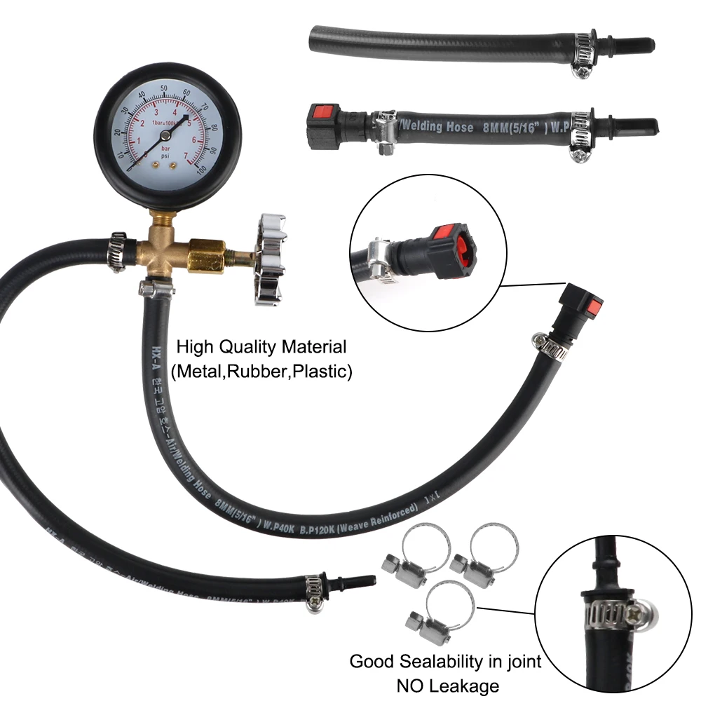 Gasoline Pressure Gauge Meter 0-100PSI Quick Connected Fuel Pump Pressure Gauge Tester for Car Truck Gasoline 4