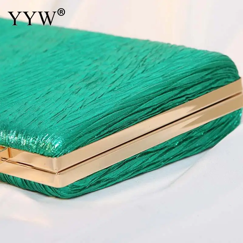 Fashion Solid Color Pleated Women Evening Handbag Metal Handle Rhinestone Clutch Bag Lady Crossbody Shoulder Messenger Purse