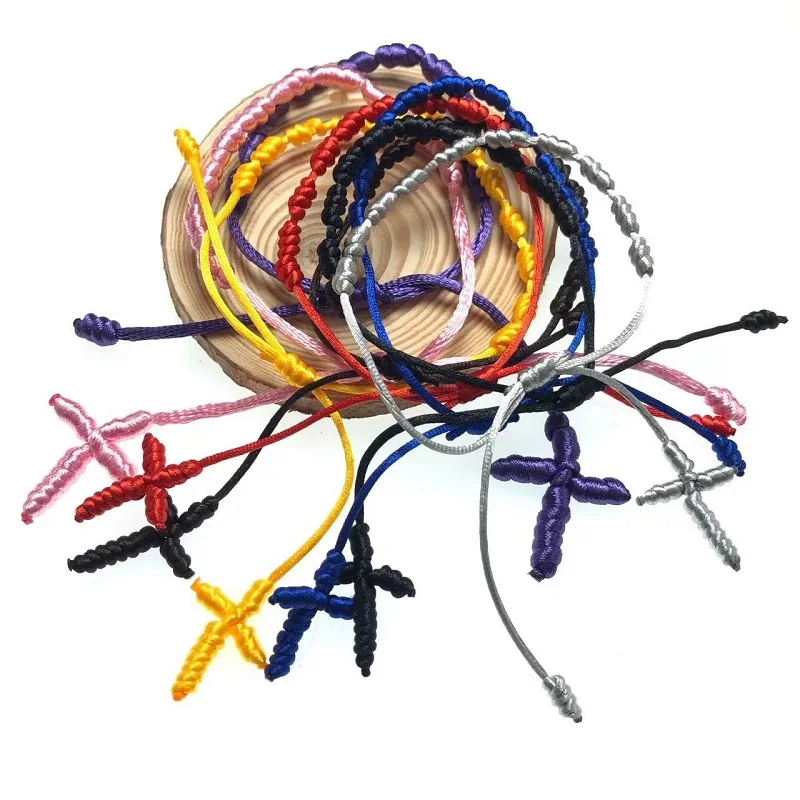 Free Ship 50pcs/lot Multicolored Rope Rosary Bracelet/knot Bracelet