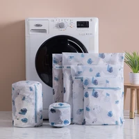 Laundry Bag Print Blue Leafves Dirty Clothes Cleaning Protect Washing Bag Household Clothes Organizer Mesh Zipper Laundry Bags 1