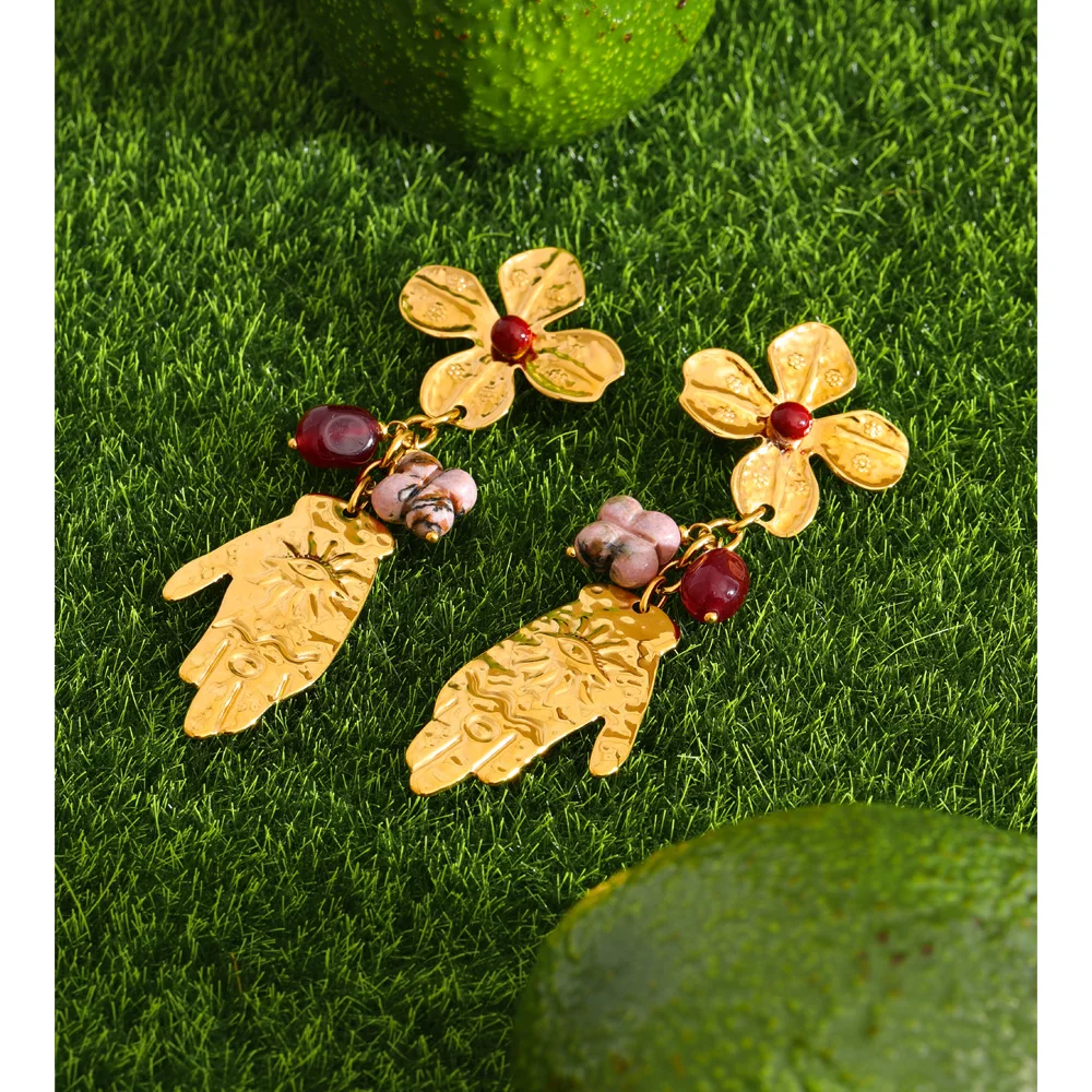 Yhpup 2026 Earrings Stainless Steel Flower Palm Pendant