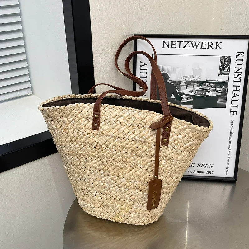 Designer Straw Straw Bag Tote Natural Canvas Anissa Small Tote