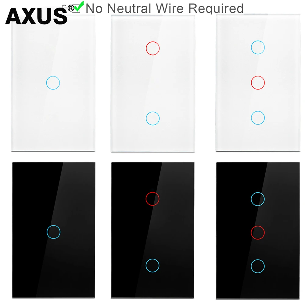 Wall Touch Switch AXUS EU US Crystal Tempered Glass Panel 1/2/3 Gang 1 Way LED Indicator Sensor