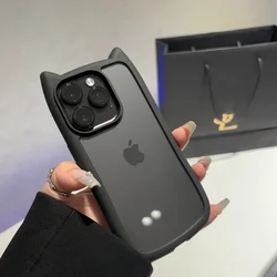 Charming Cat Ear Transparent Shockproof Case with Soft Silicone Edges and Sturdy Acrylic Back Cover for iPhone 13 (Black)