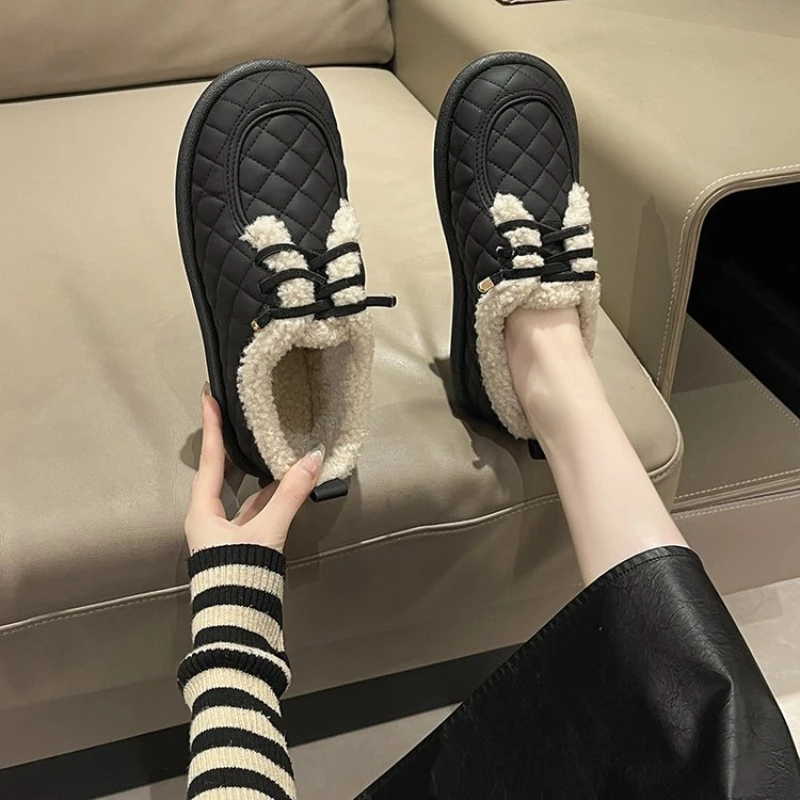 Women's Casual Shoes Round Head Flat Short Plush Inside 2023 Winter New Warm Korean Women's Shoes Zapatos Para Mujeres 36-40