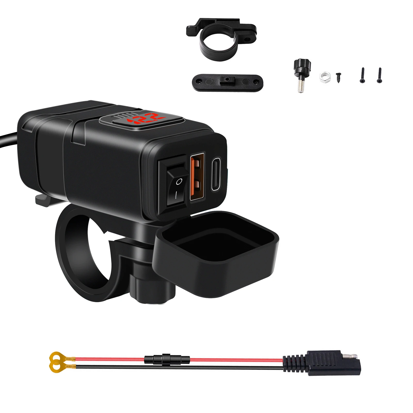 

Зарядное устройство для мотоцикла, автомобиля, QC3.0 + PD USB адаптер, быстрое зарядное устройство для телефона, GPS, с двумя USB-портами и переключателем, Аксессуары для мотоцикла