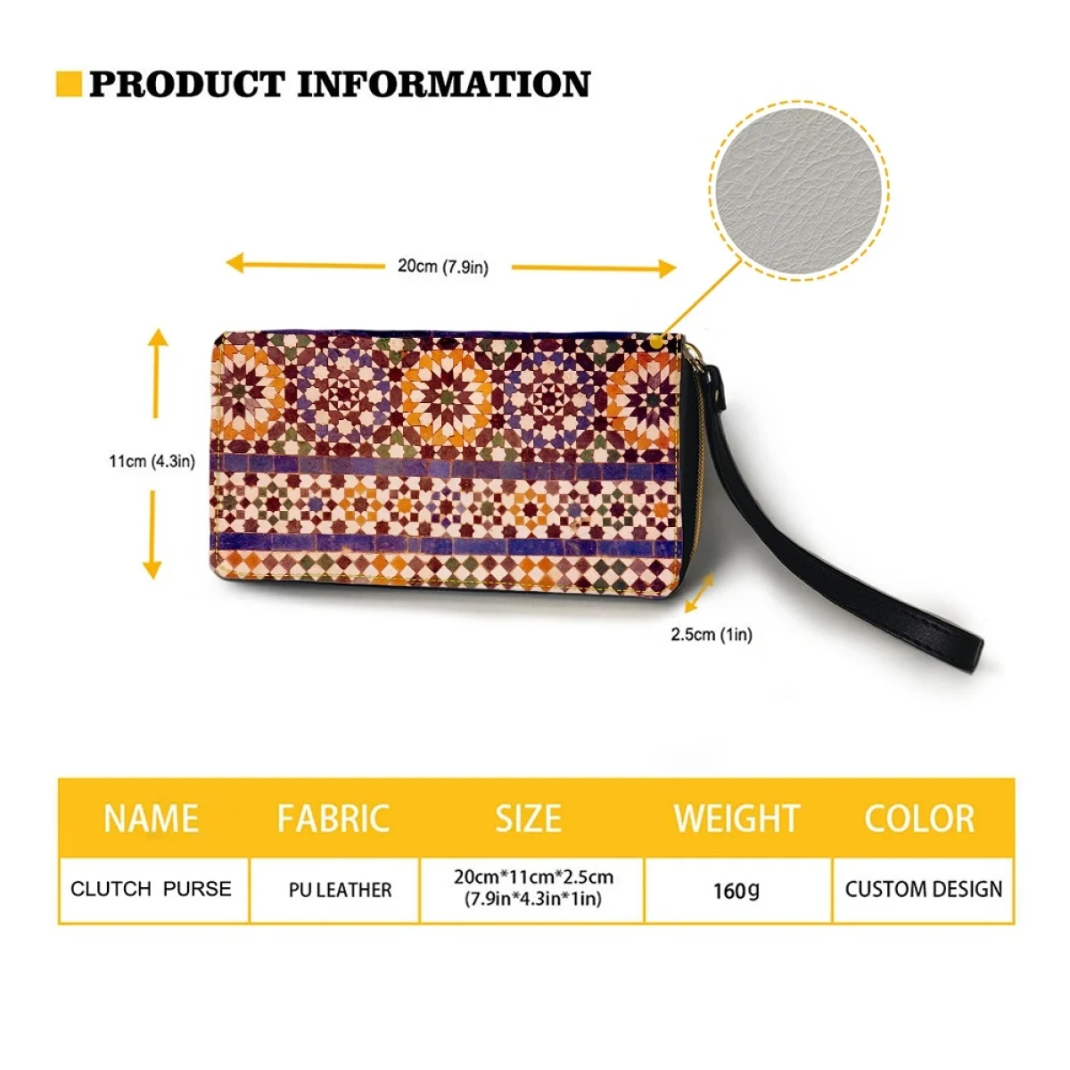 Moroccan Culture Design Leather Wallets for Women Zipper Wristlet Clutch Cell Phone Wallet Ladies Purse Zip